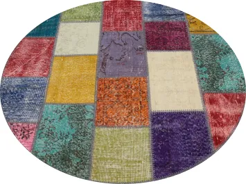 Distressed Modern Patchwork Round Area Rug 5x5