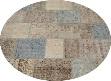 Distressed Modern Patchwork Round Area Rug 5x5