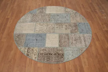 Distressed Modern Patchwork Round Area Rug 5x5