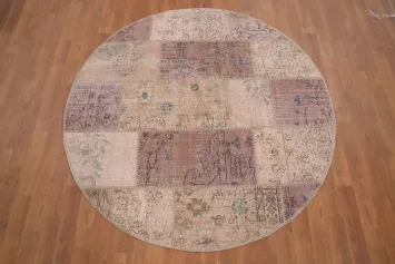 Distressed Modern Patchwork Round Area Rug 5x5