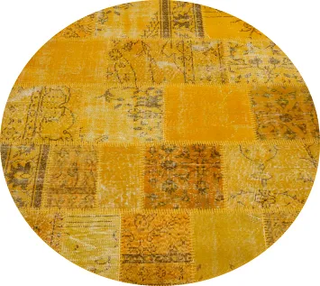 Eclectic Yellow Patchwork Round Area Rug 5x5 for Modern Classic Homes