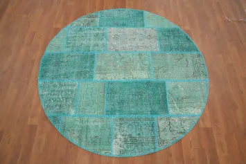Distressed Modern Patchwork Round Area Rug 5x5