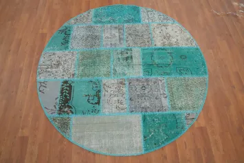 Distressed Modern Patchwork Round Area Rug 5x5