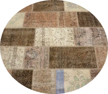 Distressed Modern Patchwork Round Area Rug 5x5