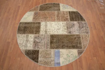 Distressed Modern Patchwork Round Area Rug 5x5