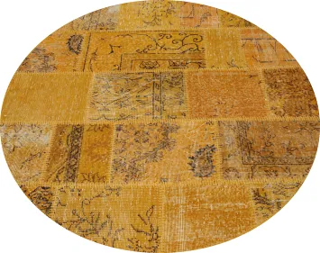 Exquisite Patchwork Round Area Rug 5x5 with Golden Hues