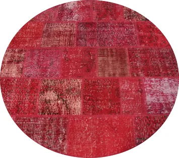 Elegant Patchwork Red Round Area Rug 5x5 for a Warm and Cozy Decor
