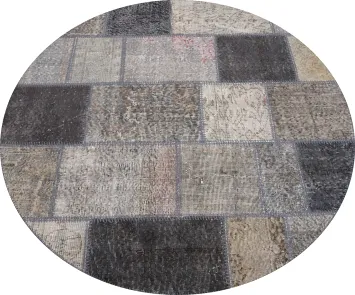 Chic Patchwork Round Area Rug 5x5 in Subtle Color Palette