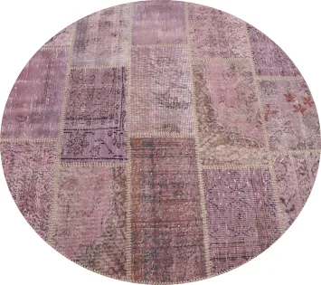 Chic Patchwork Round Area Rug 5x5 in Lavender and Pink Hues
