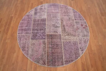 Chic Patchwork Round Area Rug 5x5 in Lavender and Pink Hues