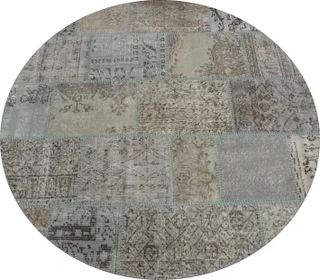Elegant Patchwork Design in Soft Tones Round Area Rug 5x5