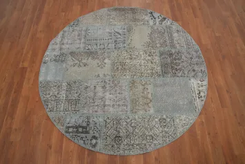Elegant Patchwork Design in Soft Tones Round Area Rug 5x5