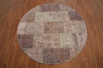 Distressed Modern Patchwork Round Area Rug 5x5