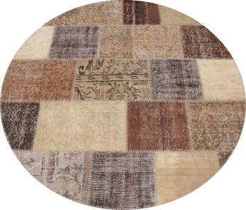 Distressed Modern Patchwork Round Area Rug 5x5