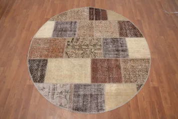 Distressed Modern Patchwork Round Area Rug 5x5