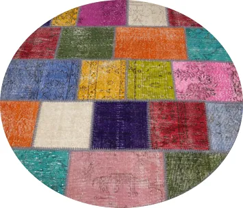 Vibrant Patchwork Round Rug 5x5 for a Colorful Home Decor Accent