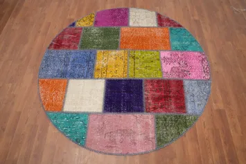 Vibrant Patchwork Round Rug 5x5 for a Colorful Home Decor Accent
