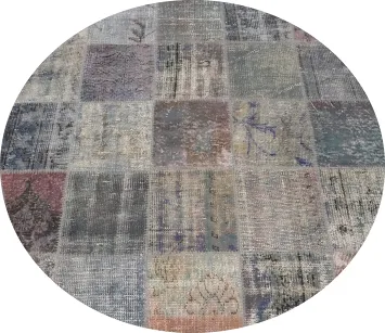Distressed Modern Patchwork Round Area Rug 5x5