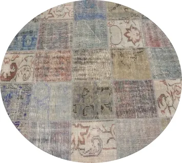 Distressed Modern Patchwork Round Area Rug 5x5