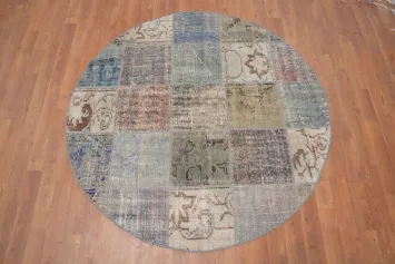 Distressed Modern Patchwork Round Area Rug 5x5