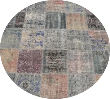 Distressed Modern Patchwork Round Area Rug 5x5