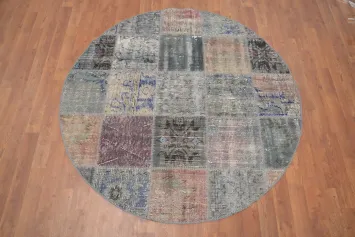 Distressed Modern Patchwork Round Area Rug 5x5