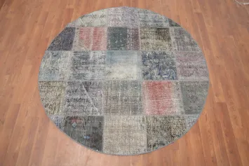 Distressed Modern Patchwork Round Area Rug 5x5