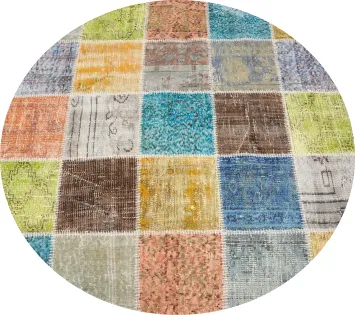 Distressed Modern Patchwork Round Area Rug 5x5