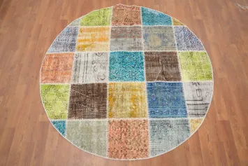 Distressed Modern Patchwork Round Area Rug 5x5