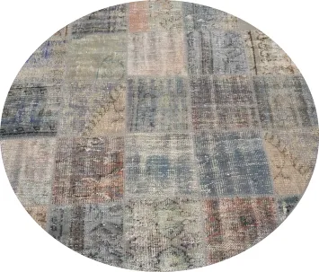 Distressed Modern Patchwork Round Area Rug 5x5