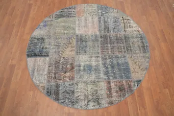 Distressed Modern Patchwork Round Area Rug 5x5