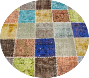 Distressed Modern Patchwork Round Area Rug 5x5
