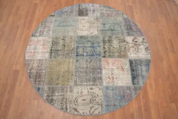 Eclectic Round Area Rug 5x5 with Vintage Patchwork Design