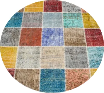 Distressed Modern Patchwork Round Area Rug 5x5