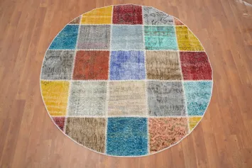 Distressed Modern Patchwork Round Area Rug 5x5
