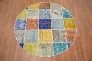 Patchwork Round Area Rug 5x5 in Bold Colors for Modern Decor