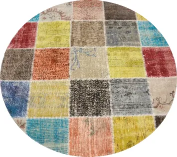 Modern Round Area Rug 5x5 Patchwork Rug with Multicolor Squares