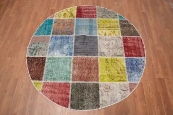 Contemporary Design Colorful Patchwork Round Area Rug 5x5