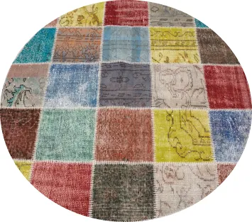Contemporary Design Colorful Patchwork Round Area Rug 5x5