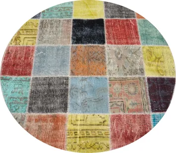 Bohemian Patchwork Round Area Rug 5x5with a Splash of Colors