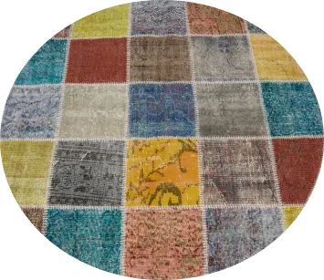 Multi-colored Round Area Rug 5x5 with Patchwork Design