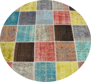 Colorful Patchwork Round Area Rug 5x5 Perfect for Trendy Living Rooms