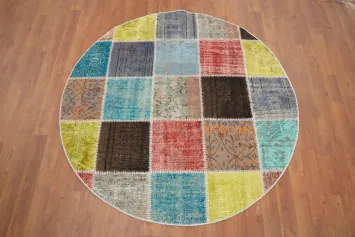 Colorful Patchwork Round Area Rug 5x5 Perfect for Trendy Living Rooms