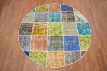 Distressed Modern Patchwork Round Area Rug 5x5