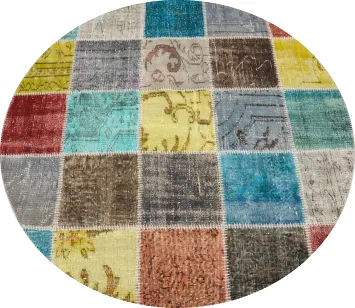 Multicolor Patchwork Round Area Rug 5x5 Bold Geo Design