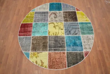 Multicolor Patchwork Round Area Rug 5x5 Bold Geo Design