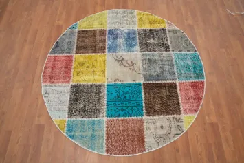 Distressed Modern Patchwork Round Area Rug 5x5
