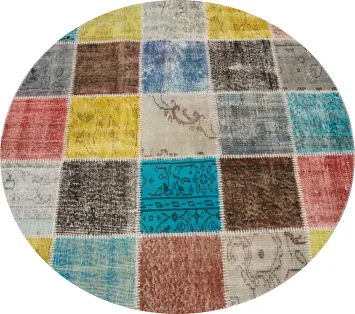 Distressed Modern Patchwork Round Area Rug 5x5