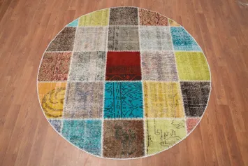 Distressed Modern Patchwork Round Area Rug 5x5
