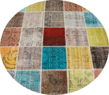Distressed Modern Patchwork Round Area Rug 5x5